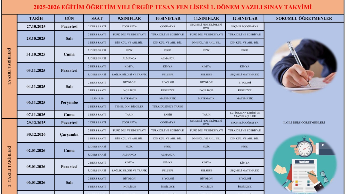 2025-2026 ÜTFL 1.DÖNEM YAZILI TAKVİMİ!